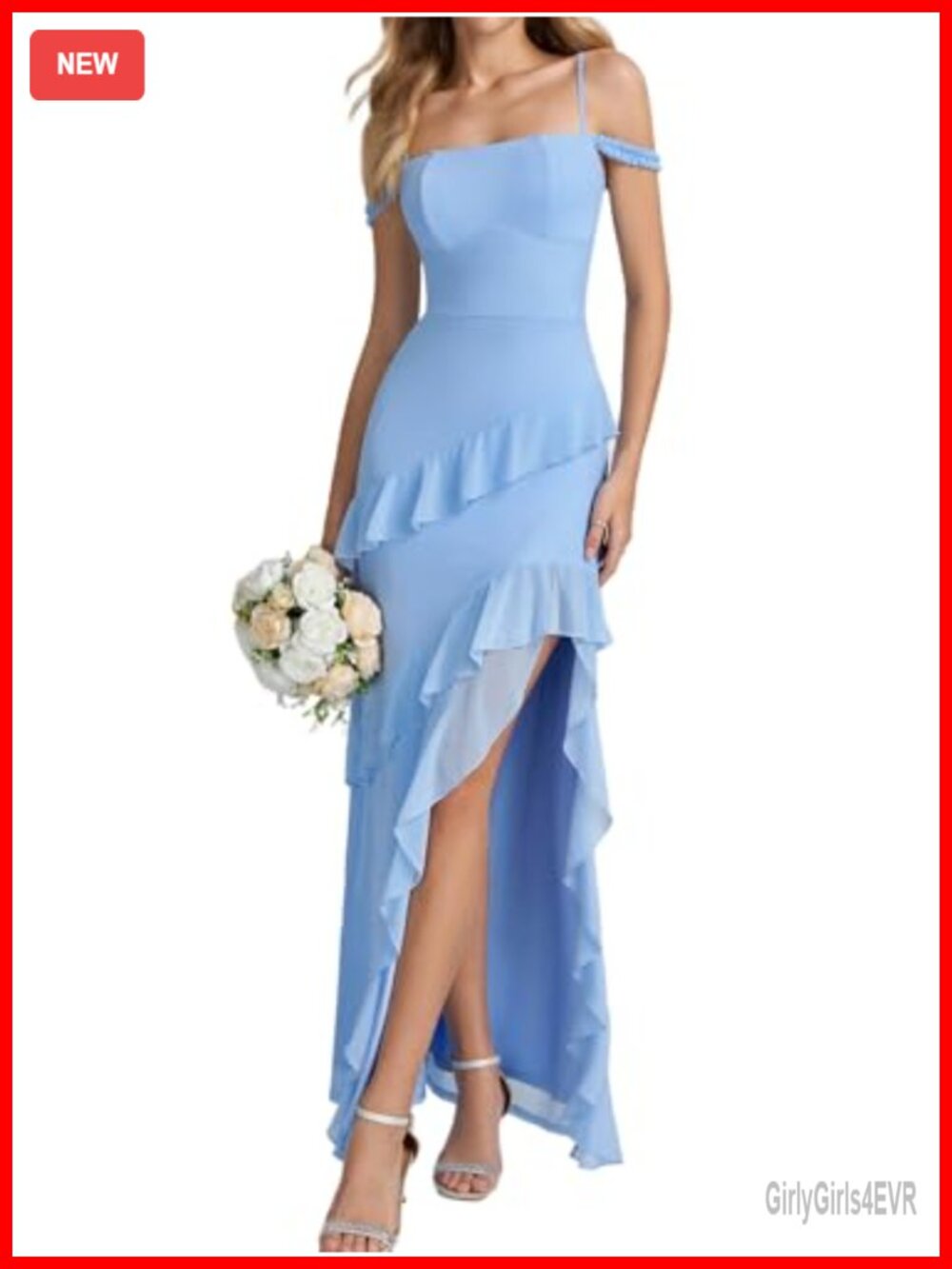 Ruffle Maxi Formal Cocktail Wedding Guest Dress with Slit